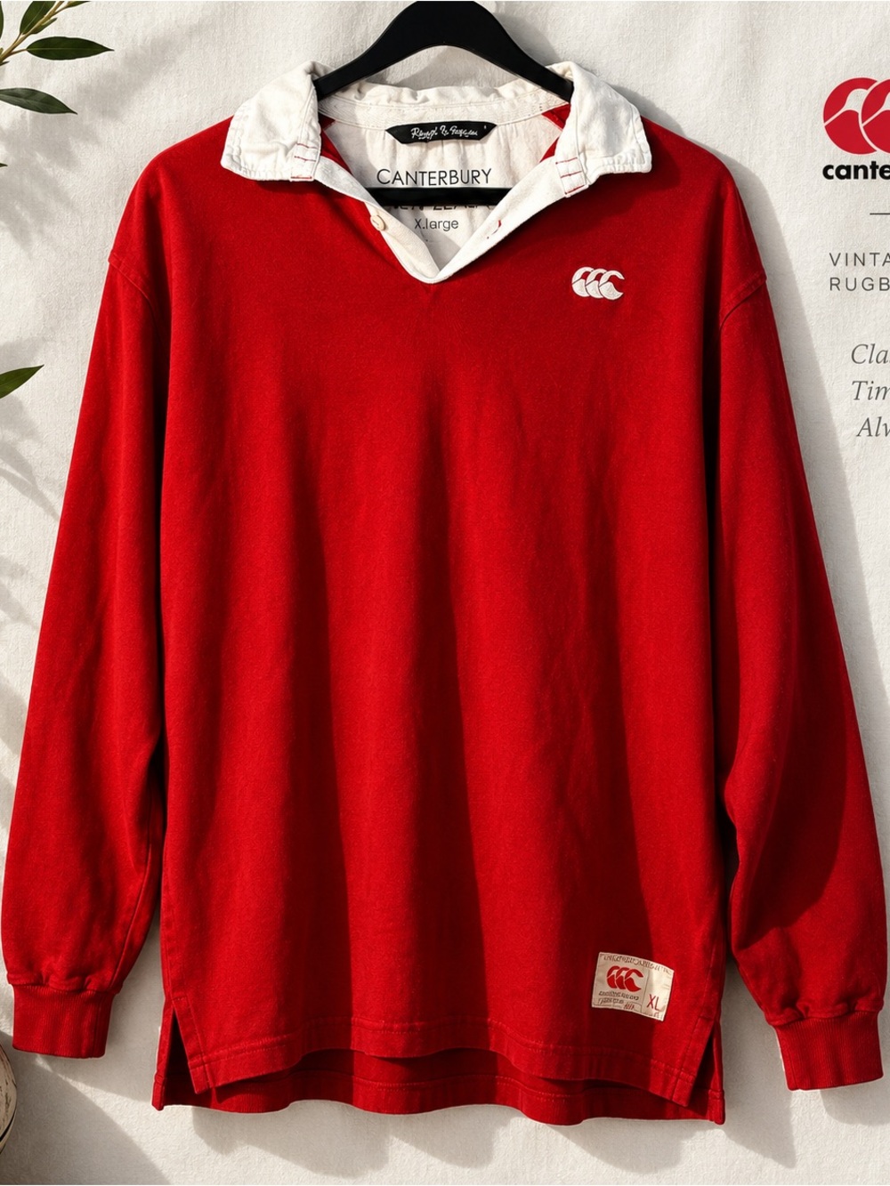 Vintage Canterbury Rugby Shirt Men’s XL Red White Long Sleeve CCC Logo